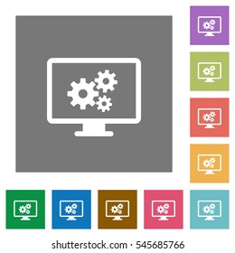 Screen settings flat icons on simple color square backgrounds