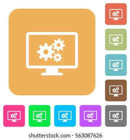 Screen settings flat icons on rounded square vivid color backgrounds.