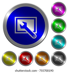 Screen settings icons on round luminous coin-like color steel buttons