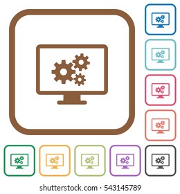 Screen settings simple icons in color rounded square frames on white background