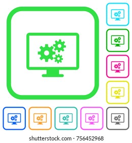 Screen settings vivid colored flat icons in curved borders on white background