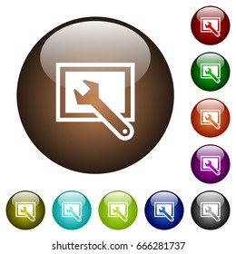 Screen settings white icons on round color glass buttons
