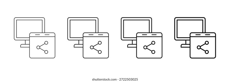 Vector de los iconos de Compartir de la pantalla fijado en diverso estilo de la línea del movimiento