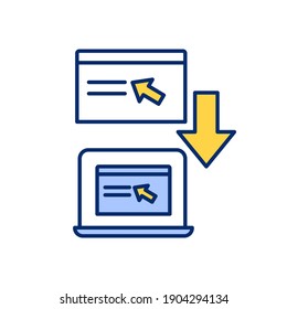 Screen Share Software RGB Color Icon. Computer Monitor. Download File. Technology Optimization. Data Transfer. System Backup. Work Management Application. Isolated Vector Illustration