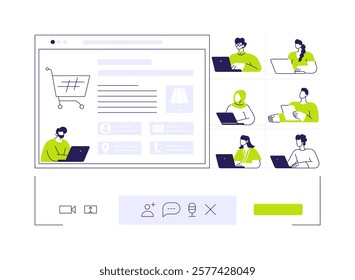 Screen sharing abstract concept vector illustration. Diverse people working together online, screen sharing function on the monitor, business technology, company teamwork abstract metaphor.