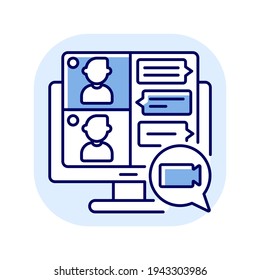 Screen sharing blue RGB color icon. Video call. Online conference. Virtual meeting with work colleague. Remote work chat. Internet connection for people to message. Isolated vector illustration