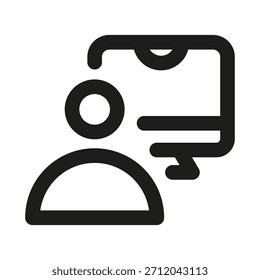 Ícone de compartilhamento de tela. Ícone de vetor de linha mínima profissional moderno representando colaboração, apresentação e clareza de comunicação digital com design visual limpo

