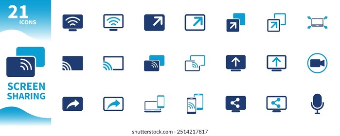 Ícone de compartilhamento de tela. Coleção vetorial de ícones sobre trabalho em equipe, compartilhamento, tela, computador, conexão, aprendizagem online. Ícones sólidos.