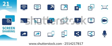 Screen sharing icon. Vector collection of icons about teamwork, sharing, screen, computer, connection, online learning. Solid icons.