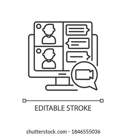 Screen Sharing Linear Icon. Video Call. Online Conference. Virtual Meeting With Work Colleague. Thin Line Customizable Illustration. Contour Symbol. Vector Isolated Outline Drawing. Editable Stroke