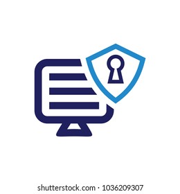 Screen with shield icon logo design template.