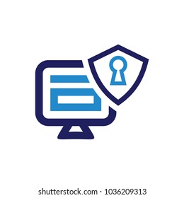 Screen with shield icon logo design template.