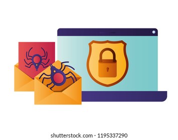 screen with shield and padlock isolated icons