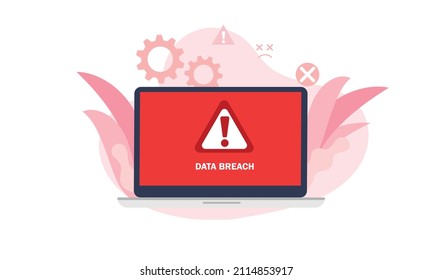 Screen showing DATA BREACH on laptop, Unsecured Warning Sign Concept.