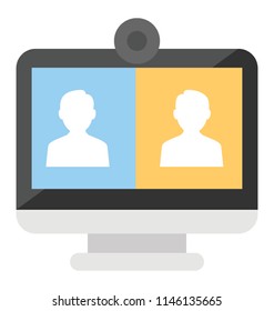 A screen showing two persons interconnected online symbolizing video calling 