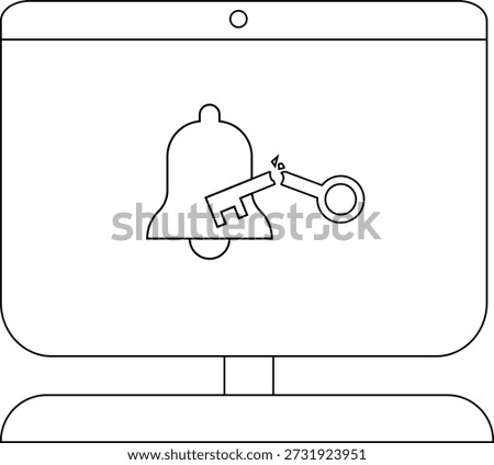 A screen shows a bell and broken key