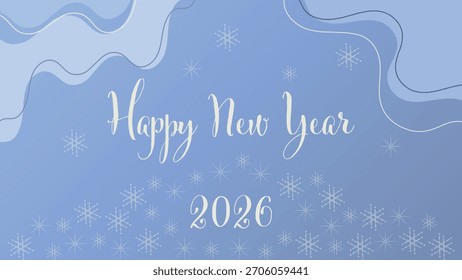 Anuncio de feliz año Nuevo 2026 editable en tamaño de pantalla en colores de invierno azul claro con Elementos gráficos en estilo minimalista plano. Adecuado para Web, redes sociales, tarjetas de felicitación o invitación. Vector.