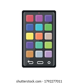Smartphone-Bildschirm mit Anwendungen auf weißem Hintergrund, Vektorgrafik-Design