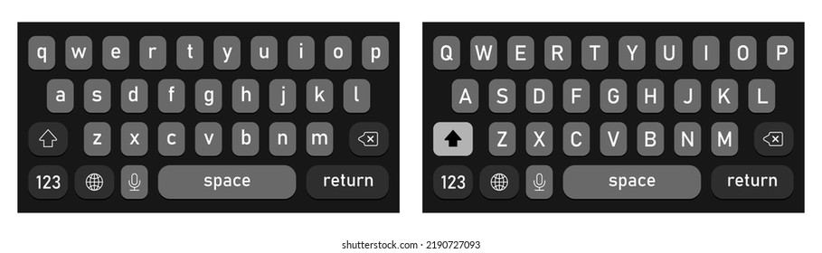 Screen smartphone keyboard. Mobile phone alphabet buttons keypad. Modern design. Vector EPS 10