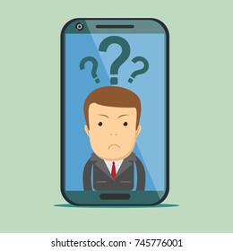 Screen smartphone with virtual assistant - businessman. Hi-tech flat design concept. Stock vector illustration.