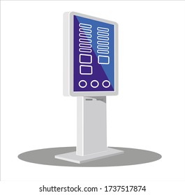 Screen stand vector. Digital kiosk signage touch screen. Digital touchscreen terminal. Point, payment.TV display stand monitor. Multimedia LCD high defintion digital signage. For restaurants advertisi