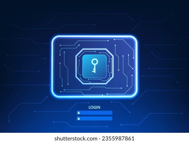 Screen technology background, Access login screen There is a key in the middle. and is surrounded by a circuit board It conveys access to a cyber-secure system.