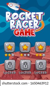 Screen template for rocket racer game with rocket in background illustration