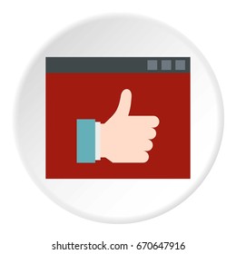 Screen with thumb up icon in flat circle isolated vector illustration for web
