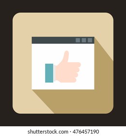 Screen with thumbs up sign icon in flat style on a beige background