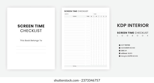 Screen Time Chore Chart Tracker Checklist Printable Template