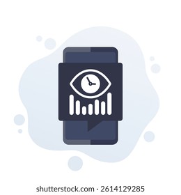 screen time control icon with phone, eye and clock, flat design