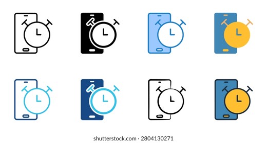 Screen time control icons set multiple style collection. Editable stroke 
