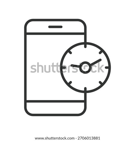 Screen time smartphone icon in line design. screen time, usage timer, smartphone duration, digital time, mobile activity tracking, clock symbol, device time, monitoring on white background vector.