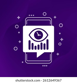 screen time tracking icon with phone, eye and clock, vector