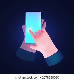Screen touch. Hand tapping with index finger on mobile touch screen. Using mobile phone.