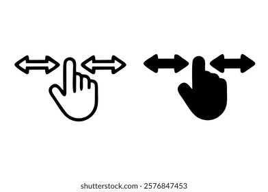 Screen touch swipe finger flat line and filled vector icons set. Screen touch swipe finger icon