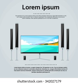 Screen Tv Home Digital Cinema Audio Speaker Set Flat Vector Illustration