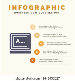 Screen, Typing, Text, Monitor Solid Icon Infographics 5 Steps Presentation Background
