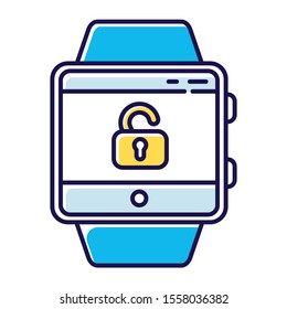 Screen unlocking smartwatch function color icon. Security and convenience device feature. Fitness wristband capability. Modern device. Opened lock symbol. Isolated vector illustration