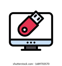 screen usb vector flat color icon 