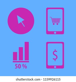 screen vector icons set. with cursor, mobile shopping, diagram and dollar symbol phone in set