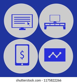 screen vector icons set. with dollar symbol phone, statistics, tv table and computer cursor in set