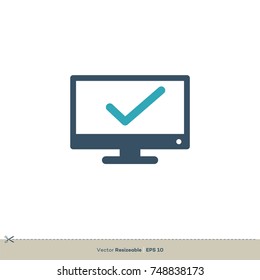 Screen Vector Logo. Monitor Display and Check Mark Icon Template Illustration Design. Vector EPS 10.