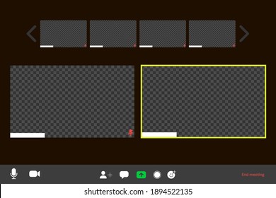 Screen Video Conference. Video Call Interface. Online Meeting Template. Screen Of Two Large And Four Small Video Conference Cells On A Computer, Laptop. Vector Illustration