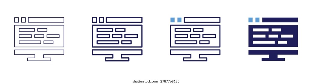 Screen wallmount icon in 4 different styles. Thin Line, Line, Bold Line, Duotone. Duotone style. Editable stroke.