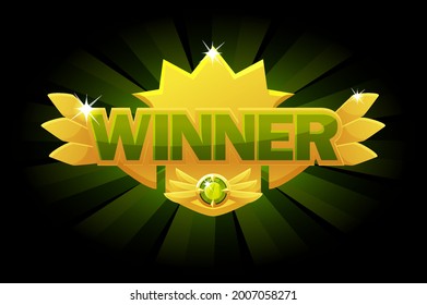 Screen Winner gold award, glowing green victory banner for ui game.