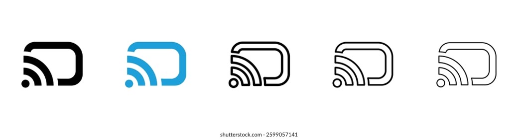 Screencast icons vector illustrations in black and blue colors for web and ui designs