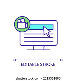 Screencasting RGB color icon. Video instruction and presentation. Making content. Screen capture Isolated vector illustration. Simple filled line drawing. Editable stroke. Arial font used