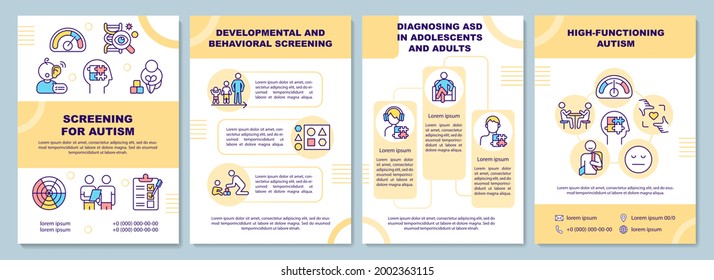 Screening for autism brochure template. Developmental of body. Flyer, booklet, leaflet print, cover design with linear icons. Vector layouts for presentation, annual reports, advertisement pages