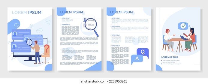 Screening candidate CV and resume flat vector brochure template. Recruitment process booklet, leaflet printable color designs. Editable magazine page, reports kit with text space. Quicksand font used